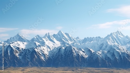 mountain range with snow-capped peaks, 