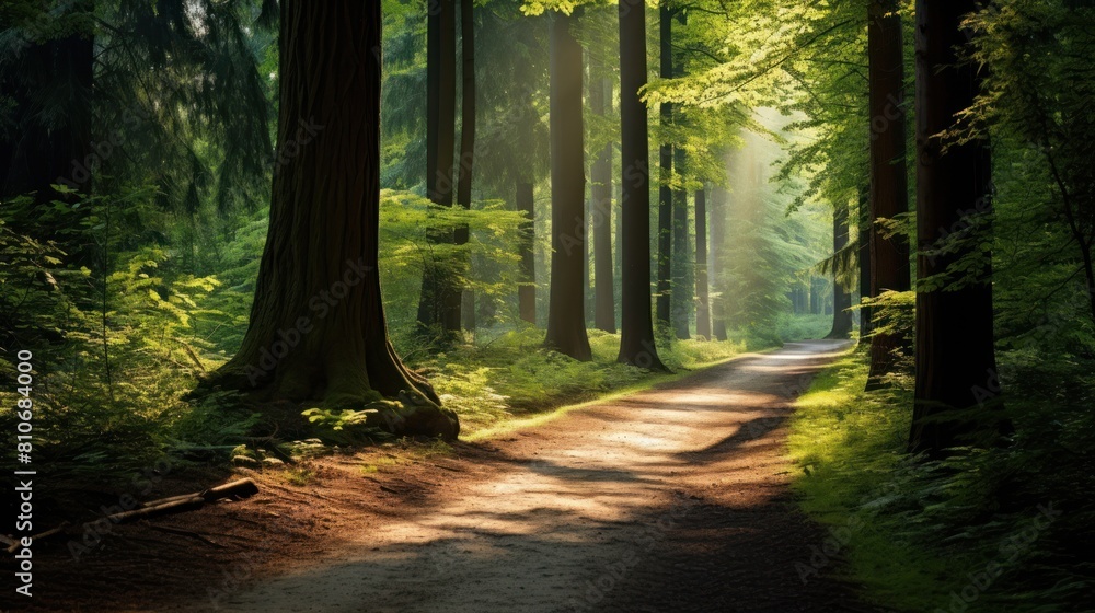 Fototapeta premium forest path winding through towering trees, 
