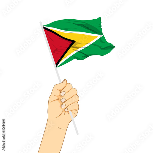 Vector illustration of Guyana flag in hand on transparent background