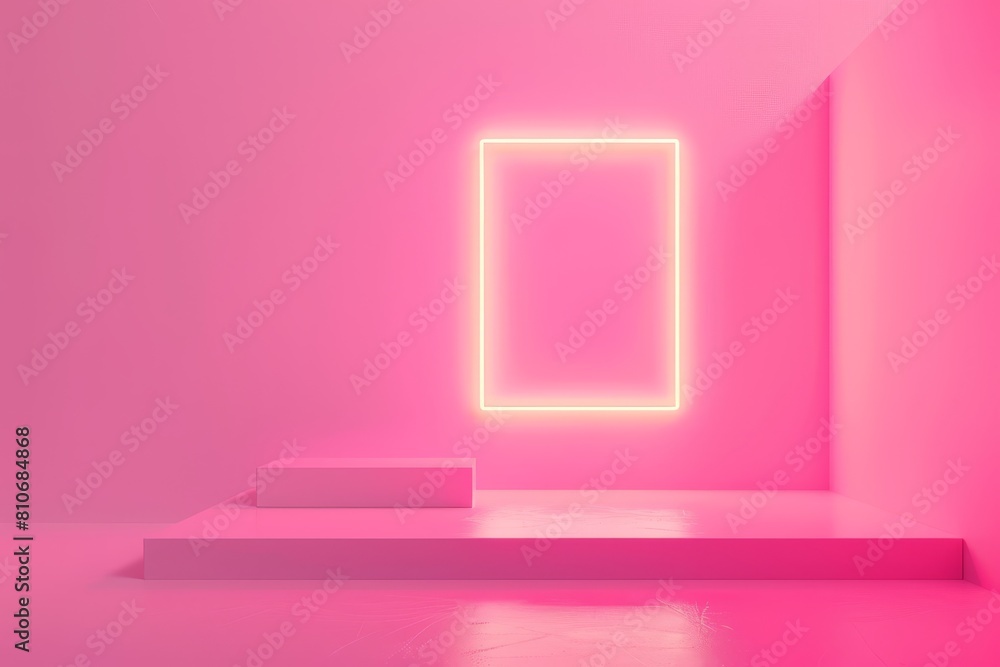 Obraz premium pink room with neon lights and a white box