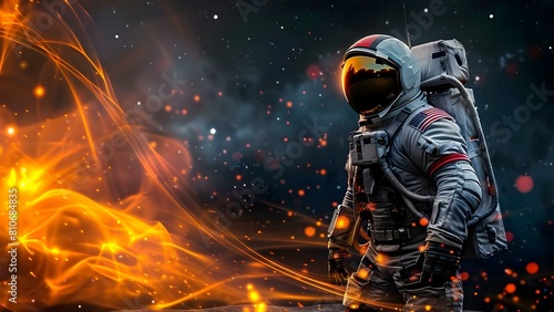 Cosmic Scene: Vibrant Astronaut on the Moon in Futuristic Space Suit. Concept Space Photography, Astronaut Theme, Futuristic Fashion, Lunar Background, Vibrant Cosmetics © Anastasiia