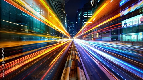 Highspeed urban transportation depicted through dynamic light trails