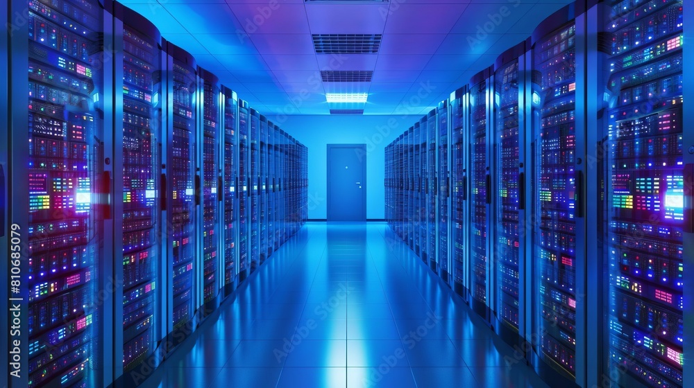 Fototapeta premium Hightech server room with network diagnostics