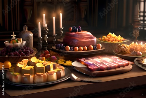 Wonders of Wig ilia: A Festivity of Customs at Polish Christmas Eve Dinner Handmade dessert plate with decorations, a candle, and sweets photo