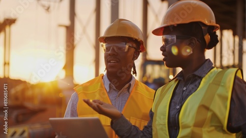 Engineers Consulting at Construction Site photo