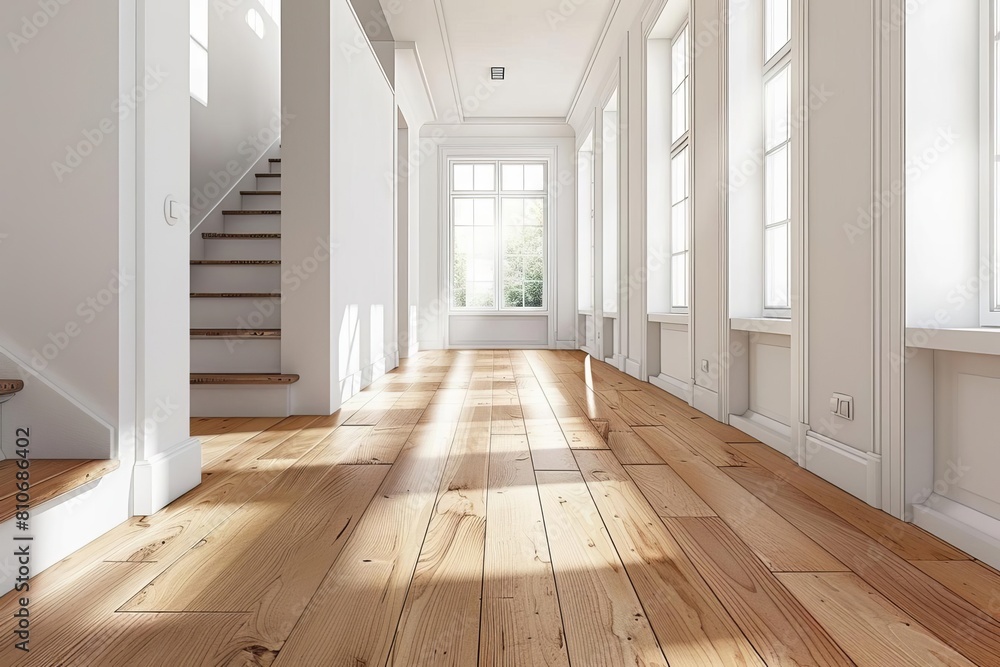 Fototapeta premium Pristine wooden flooring in a welllit residential setting