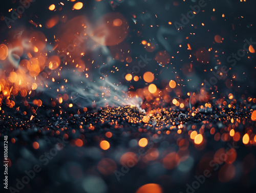 Intense Glowing Sparks and Particles Abstract. A mesmerizing display of intense orange sparks and particles, beautifully captured in a dark, atmospheric setting.