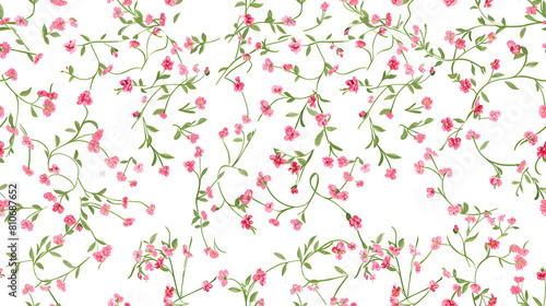 Wallpaper Mural seamless pattern tiny pink blossoms intricately intertwined with green vines over crisp white background lively garden infusing natural vibrant feel into any textile wallpaper stationery design Torontodigital.ca