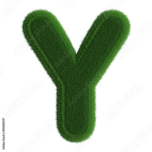 Grass Font Green Uppercase 3d Render . Letter Y