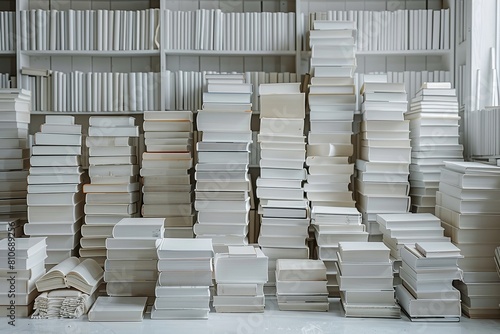 Background: Stack of white, solitary books. Generative Ai