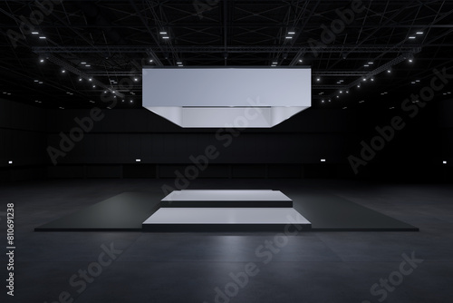 Exhibition stand for mockup and Corporate identity,Display design.Empty booth Design.Retail booth elements in Exhibition hall.booth Design trade show.Blank Booth system of Graphic Resources.3d render.