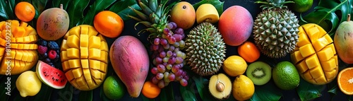 Thailand Tropical Set Feature a display of mango, durian, and papaya, capturing the lush, tropical fruit bounty of Thailand photo
