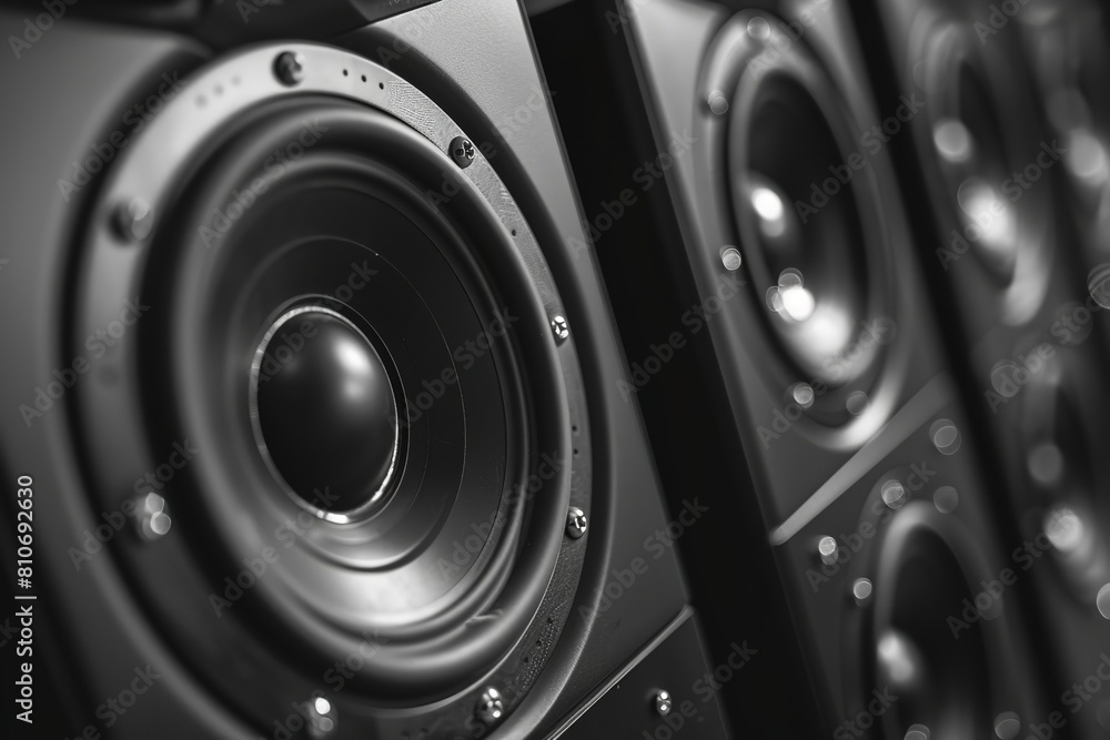 Black loudspeakers in the Audio Sound Speaker System. Generative AI Black loudspeakers in the Audio Sound Speaker System. Generative AI