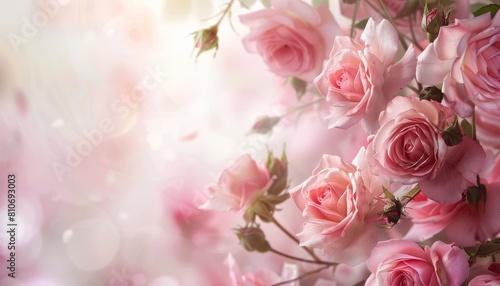 A bouquet of pink roses with a pink background by AI generated image