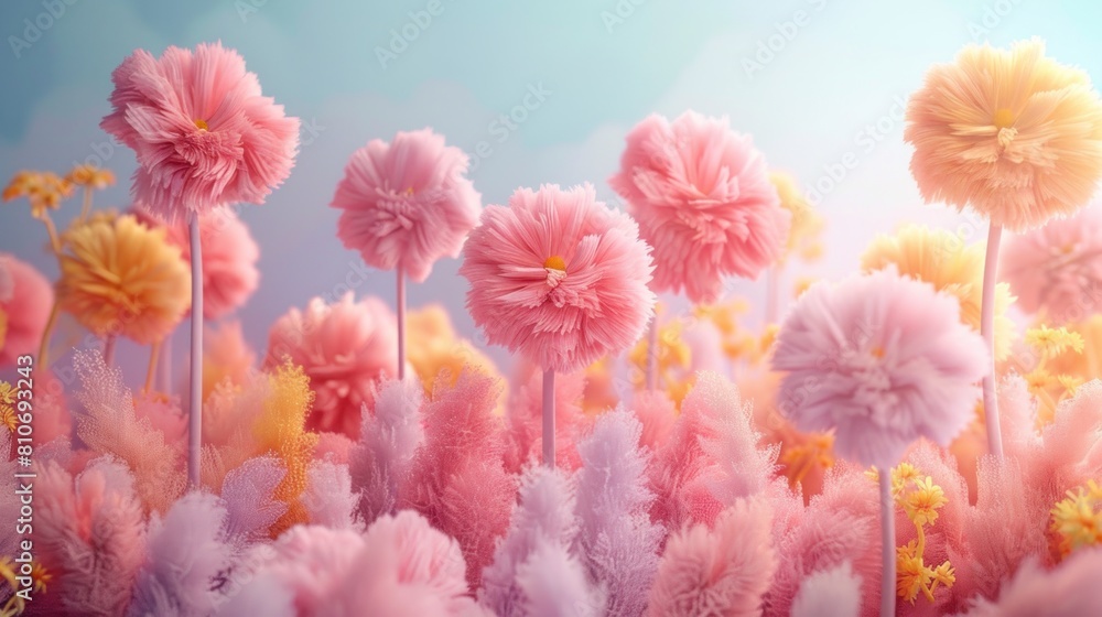 Flowers illustrations for children's books in bright, fluffy colors rendered in 3D Flowers illustrations for children's books in bright, fluffy colors rendered in 3D
