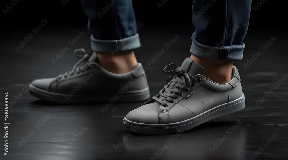 Stylish gray sneakers concept with mirror isolated on.generative.ai