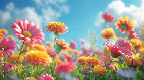 Flowers illustrations for children s books in bright  fluffy colors rendered in 3D