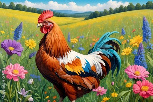 rooster on the meadow