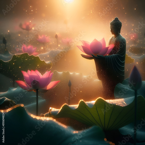 Wallpaper Mural landscape with lotus flowers.Generative AI Torontodigital.ca