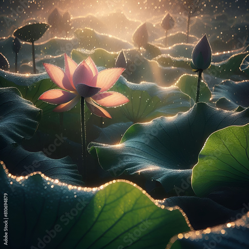 Wallpaper Mural landscape with lotus flowers.Generative AI Torontodigital.ca