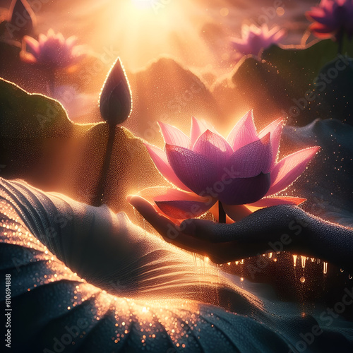 Wallpaper Mural landscape with lotus flowers.Generative AI Torontodigital.ca