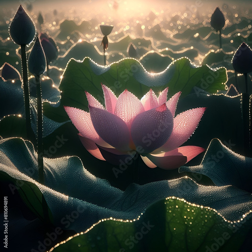 Wallpaper Mural landscape with lotus flowers.Generative AI Torontodigital.ca