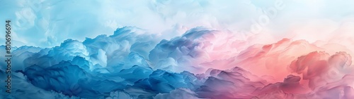 Watercolor style wallpaper delicate shades of blue mingle with hints of pink  evoking the calm of a dawn sky.