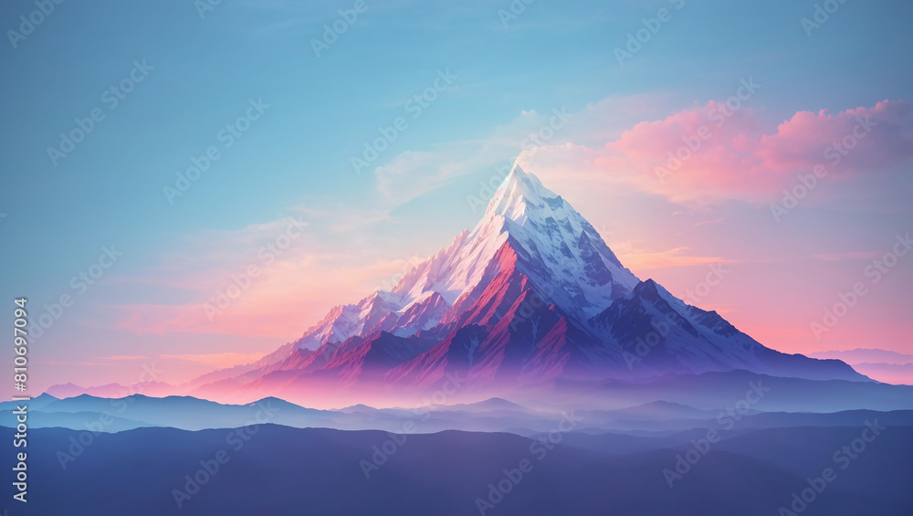 a snow mountain on colorful background 