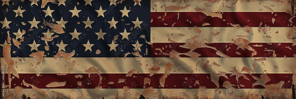 Aged American flag design on rustic wood Aged American flag design on rustic wood