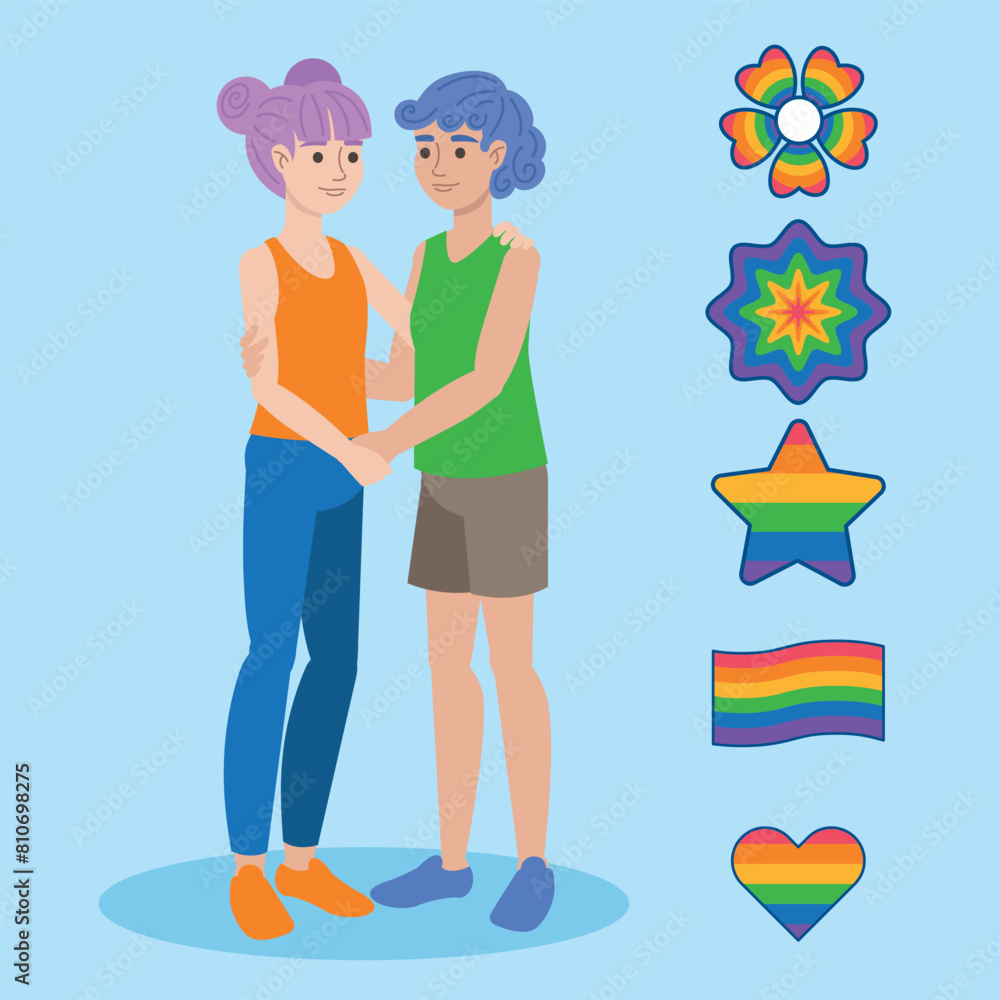 Two People Embracing with Pride Symbols Two People Embracing with Pride Symbols