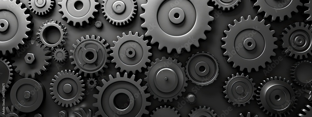Monochrome background of black metal gears. Monochrome background of black metal gears.