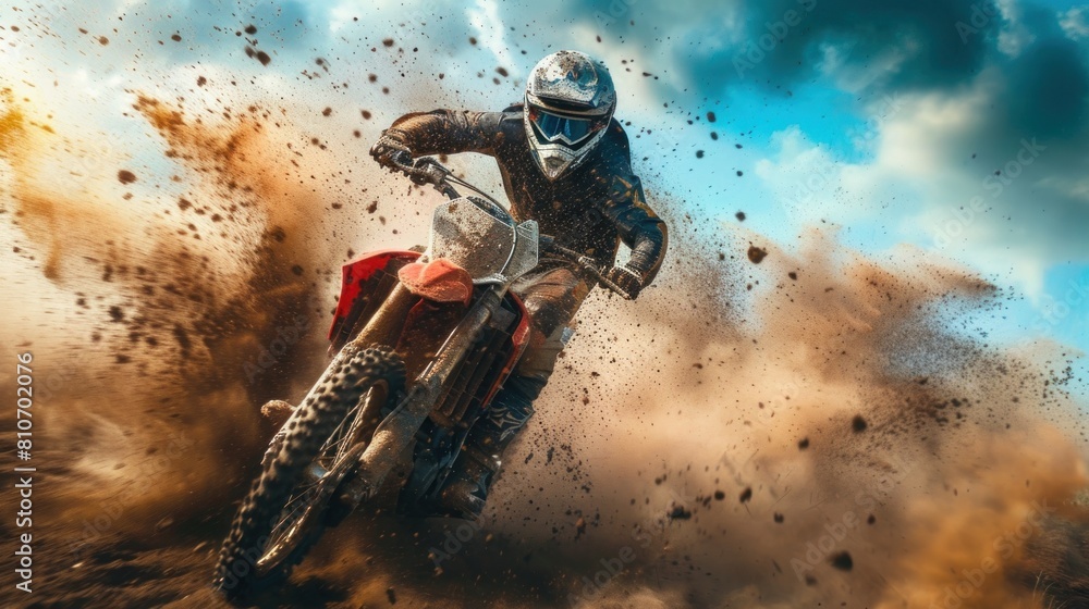 Motocross riders navigate a thrilling course with agility and skill, kicking up a flurry of dirt. Motocross riders navigate a thrilling course with agility and skill, kicking up a flurry of dirt.