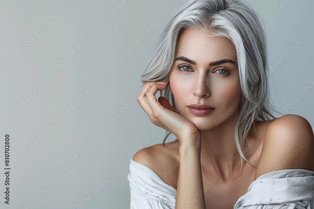Obraz premium Radiant Young Caucasian Woman Embracing Age Gracefully: Skincare and Beauty Concept