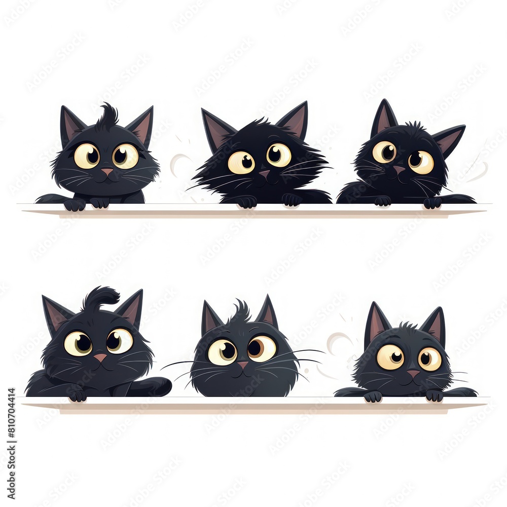 A group of black cats are looking at the camera A group of black cats are looking at the camera