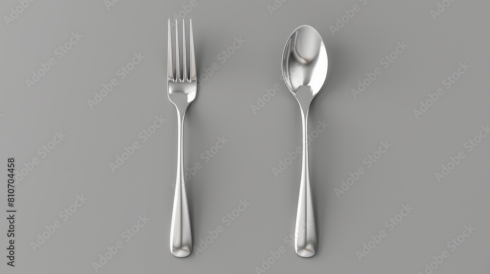 Two silverware utensils, a fork and a spoon, are shown side by side Two silverware utensils, a fork and a spoon, are shown side by side