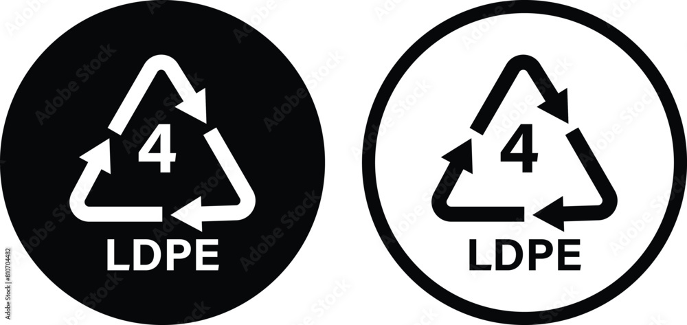 Plastic recycle ldpe 4 icon set in two styles isolated on white background . Package waste icon vector Plastic recycle ldpe 4 icon set in two styles isolated on white background . Package waste icon vector