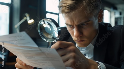 Businessman Concentrating on Document.