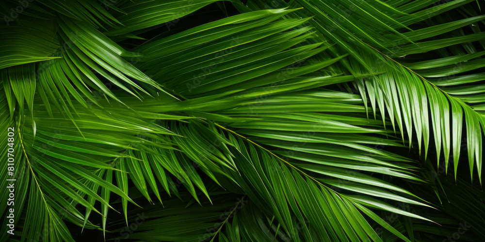 Tropical jungle green leaves background, horizontal Top down view. close - up shot Tropical jungle green leaves background, horizontal Top down view. close - up shot