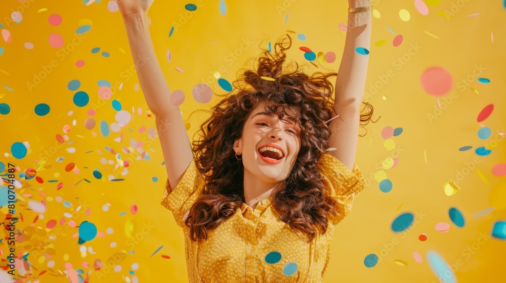 Obraz premium Woman Celebrating with Confetti