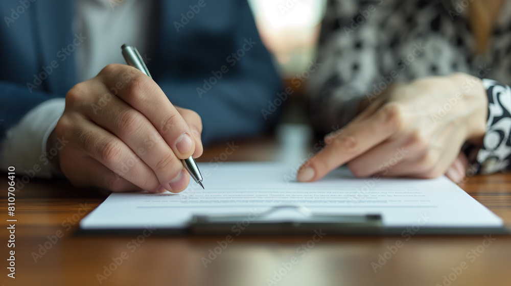someone is signing a document with a pen on a table