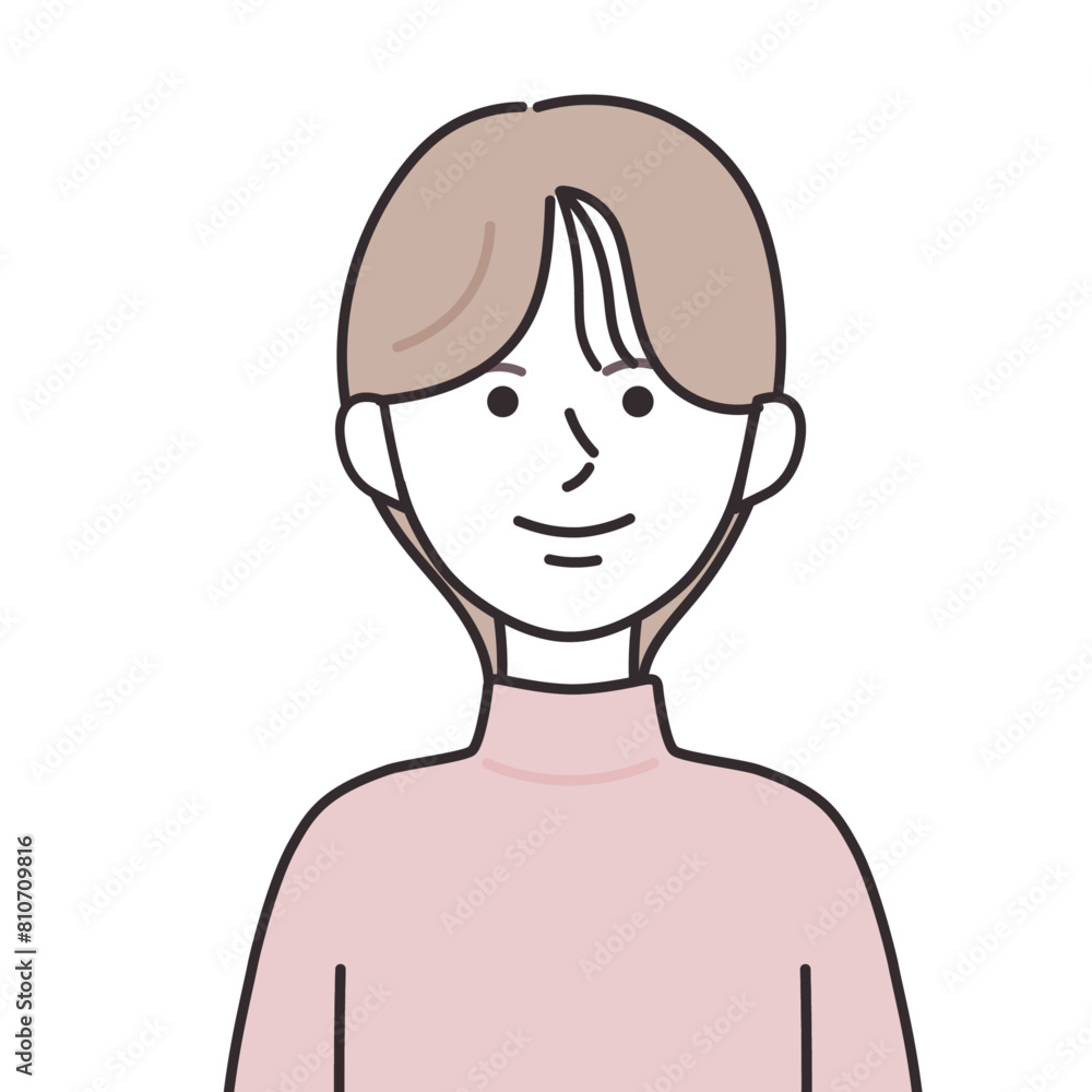 タートルネックを着たショートカットの女性のイラスト タートルネックを着たショートカットの女性のイラスト
