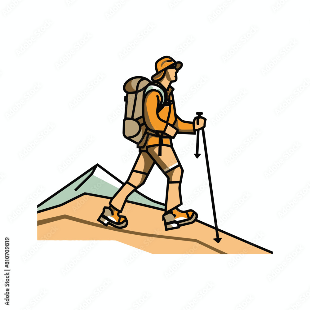 Obraz premium Vector of a hiker with trekking poles making