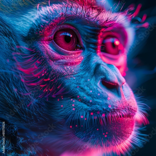 A monkey with blue and pink eyes. photo