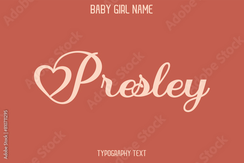 Presley Woman's Name Cursive Hand Drawn Lettering Vector Typography Text on Dark Pink Background