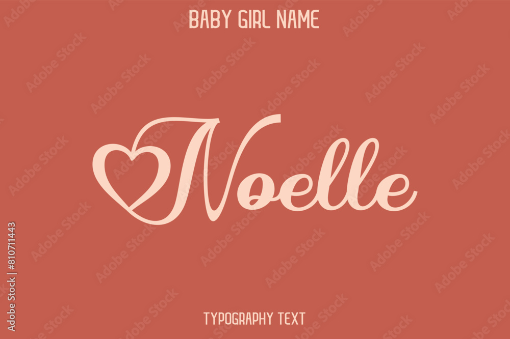 Noelle Woman's Name Cursive Hand Drawn Lettering Vector Typography Text on Dark Pink Background