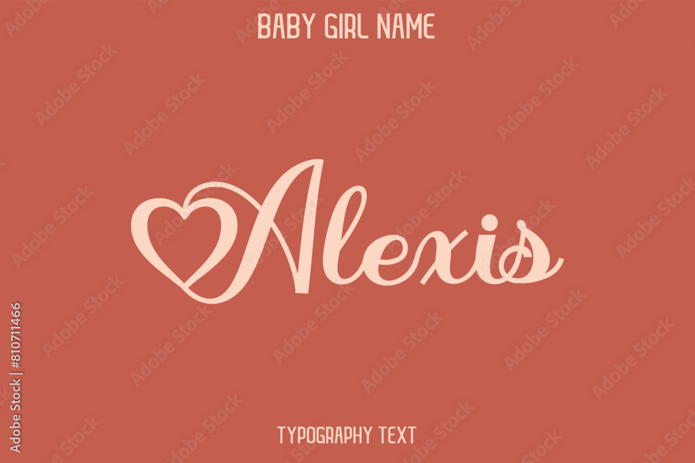 Alexis Woman's Name Cursive Hand Drawn Lettering Vector Typography Text on Dark Pink Background
