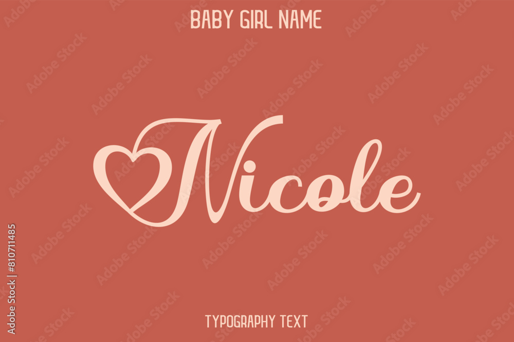Nicole Woman's Name Cursive Hand Drawn Lettering Vector Typography Text on Dark Pink Background Nicole Woman's Name Cursive Hand Drawn Lettering Vector Typography Text on Dark Pink Background