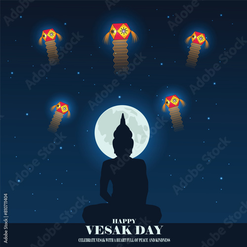 Vesak Day or Buddha Purnima celebrated as Lord Gautama Buddha's birthday vector illustration.  