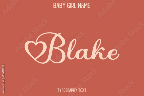 Blake Woman's Name Cursive Hand Drawn Lettering Vector Typography Text on Dark Pink Background © Pleasant Mode Studio