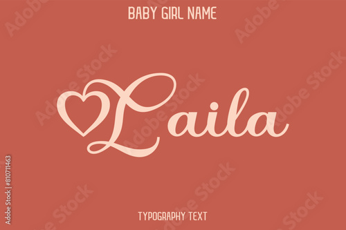 Laila Woman's Name Cursive Hand Drawn Lettering Vector Typography Text on Dark Pink Background